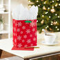 9.6" White Snowflakes on Red Medium Holiday Gift Bag With Tissue Paper, , large image number 2