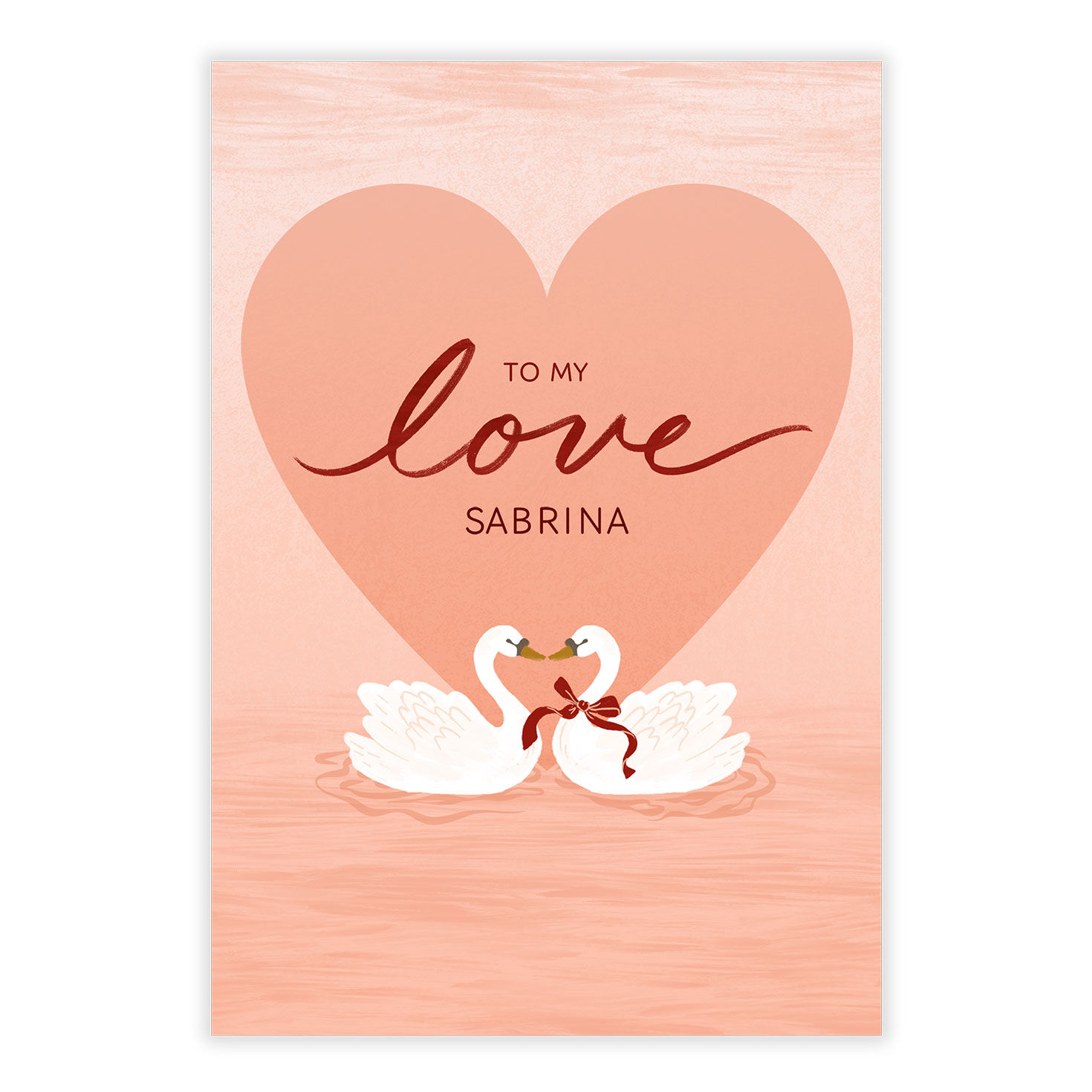 Heart With Swans Personalized Valentine's Day Card front image number 2