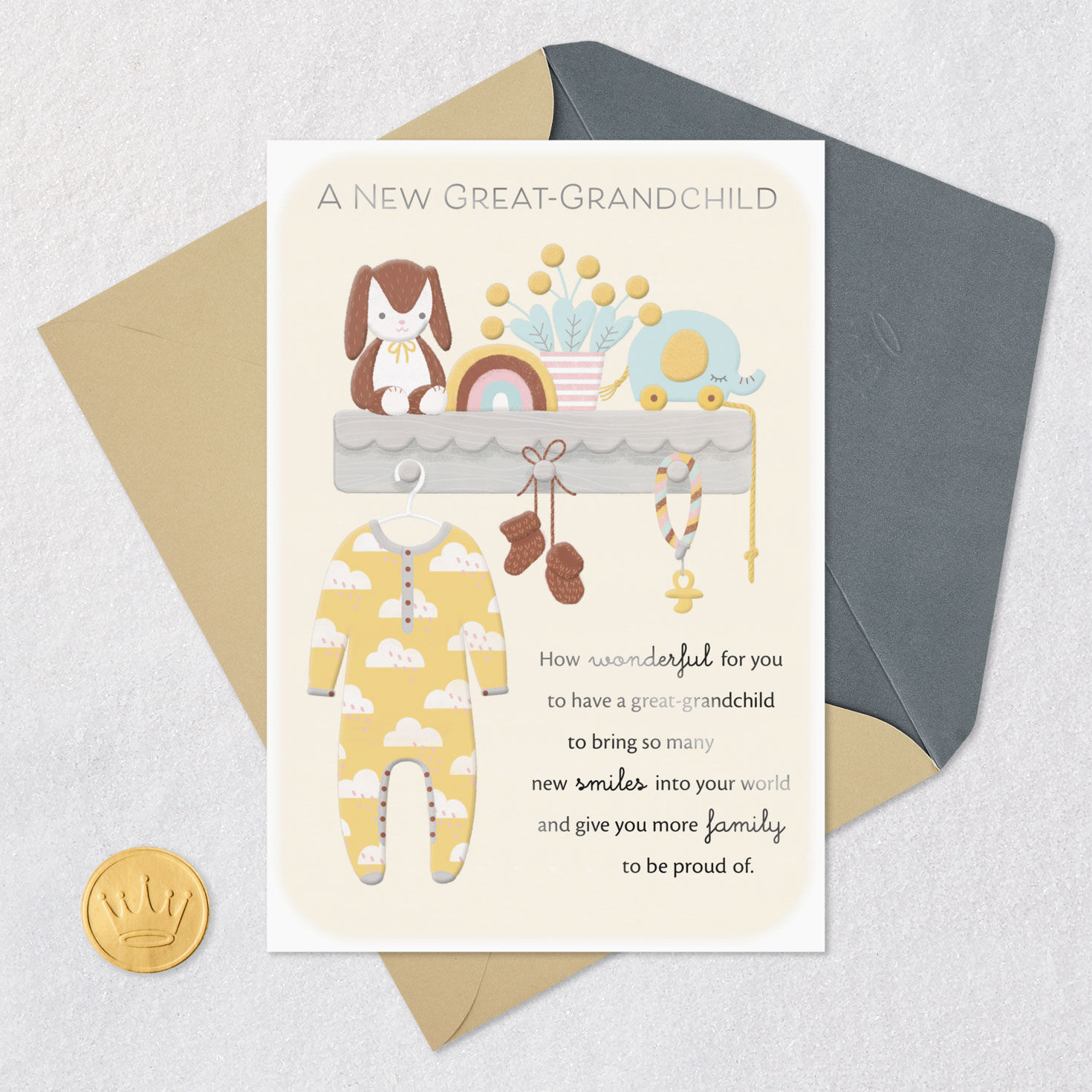 Nursery Scene New Baby Card for Great-Grandparents Card Front with Envelope and Gold Seal image number 5