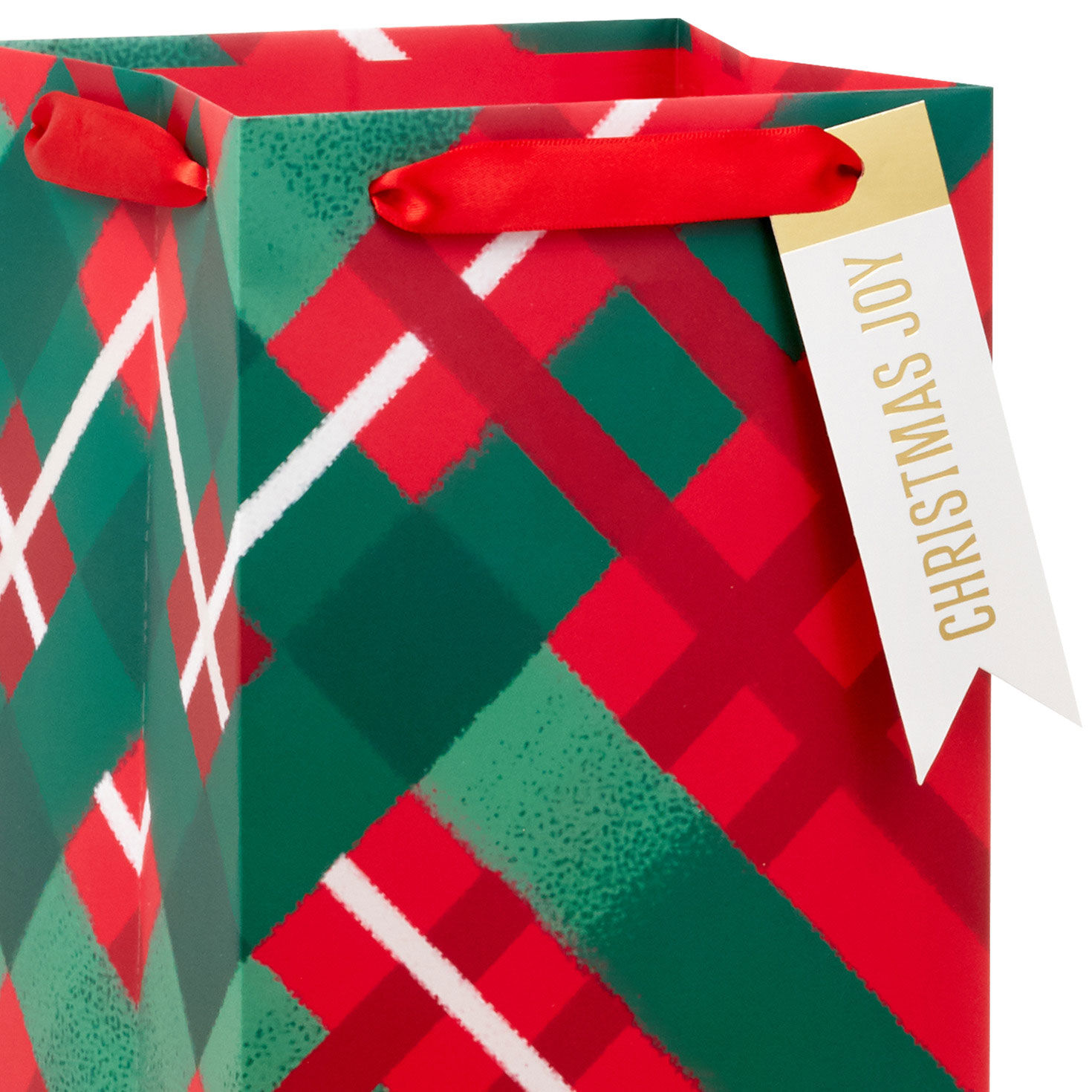 Red and Green Plaid Christmas Large Wine Bag With Tag Handle Detail image number 4