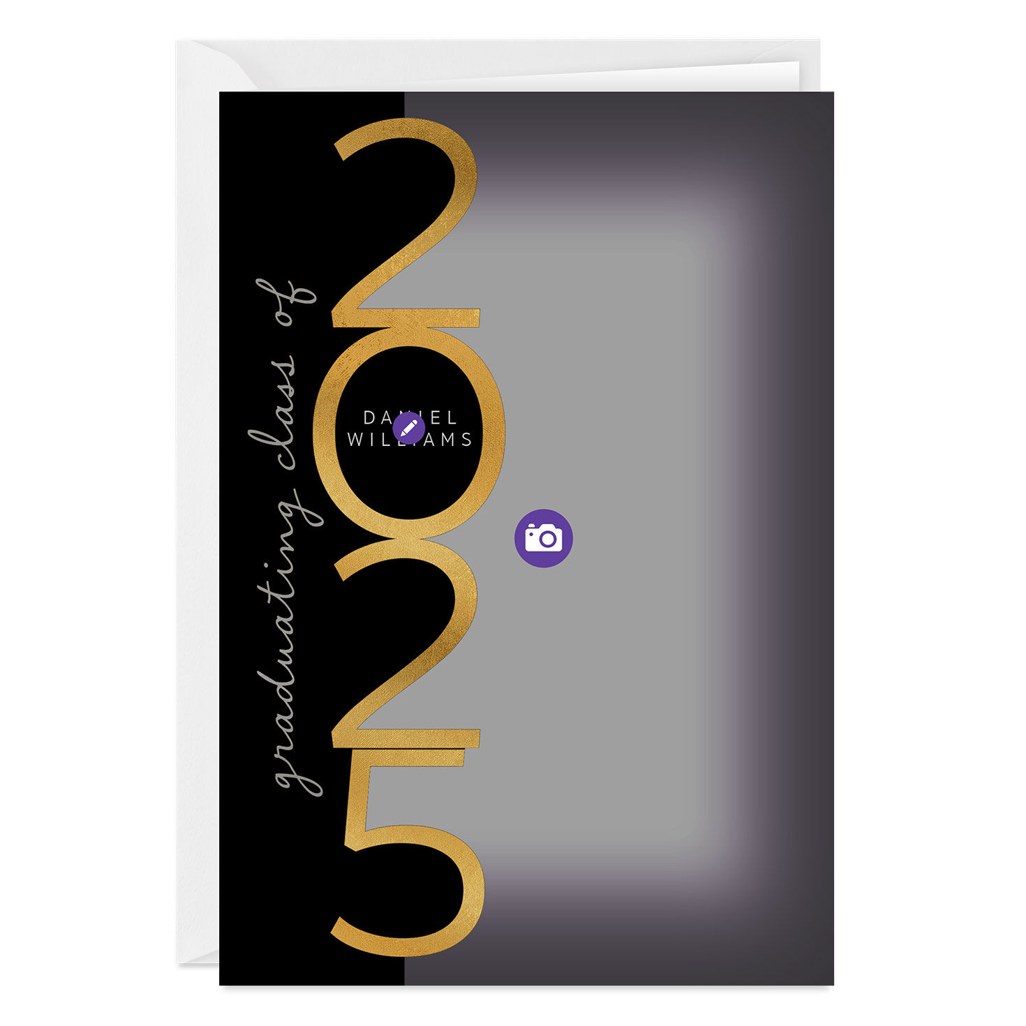 Black Gold 2025 Personalized Grad Card card front showing personalization area image number 3