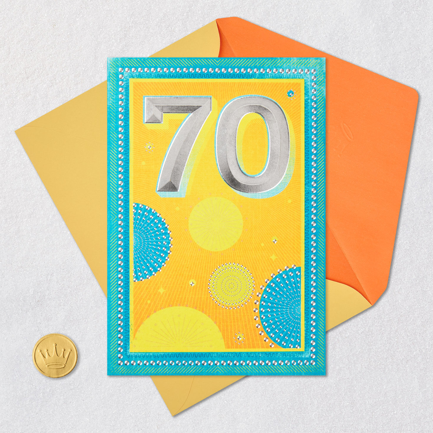 Number 70 Sunbursts 70th Birthday Card Card Front with Envelope and Gold Seal image number 5