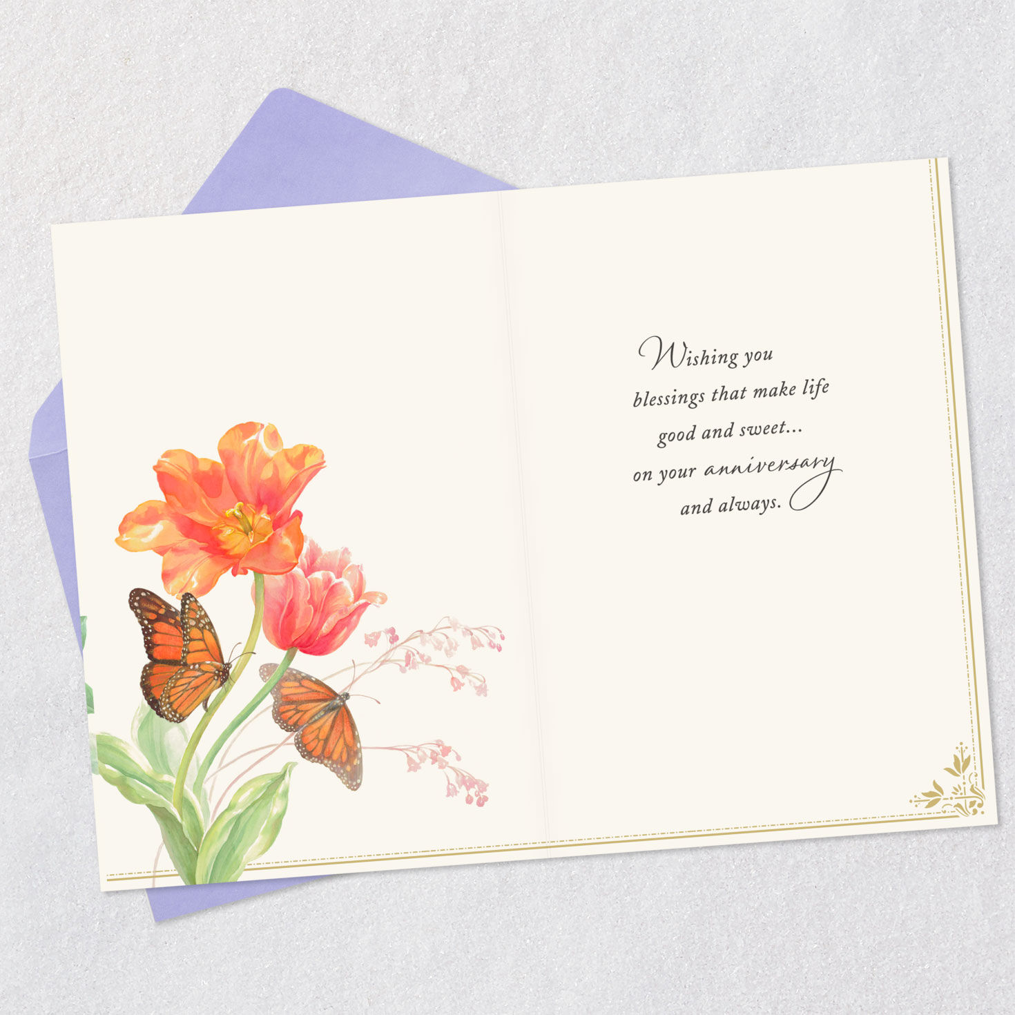 Butterflies and Wildflowers Anniversary Card Open card with envelope image number 3