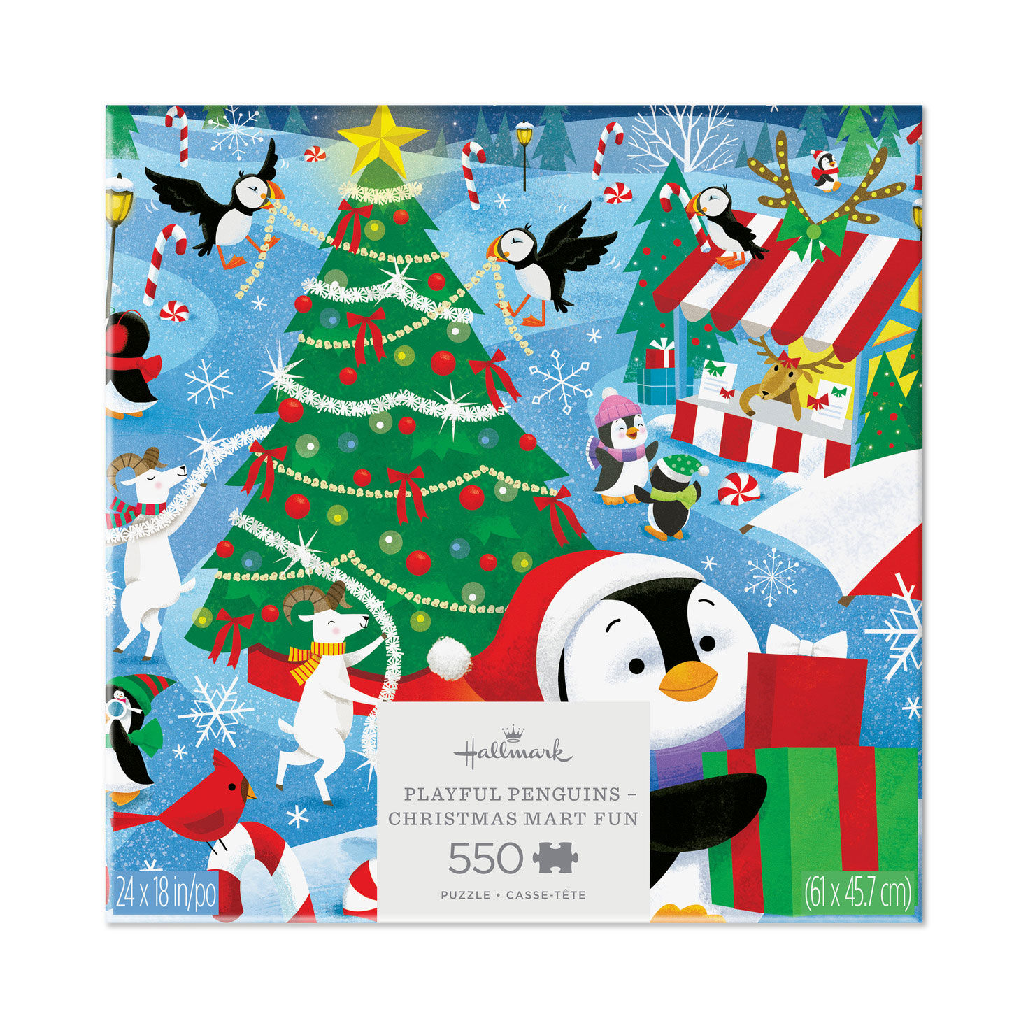 Playful Penguins Christmas Mart Fun 550-Piece Jigsaw Puzzle
