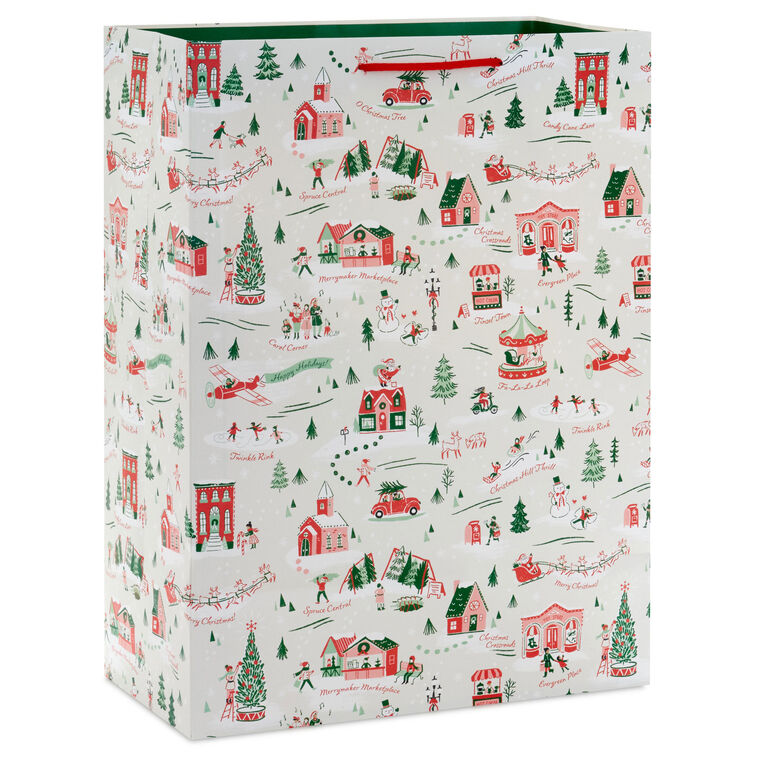 Festive Holiday Toile Jumbo Christmas Gift Bag Back image number 6