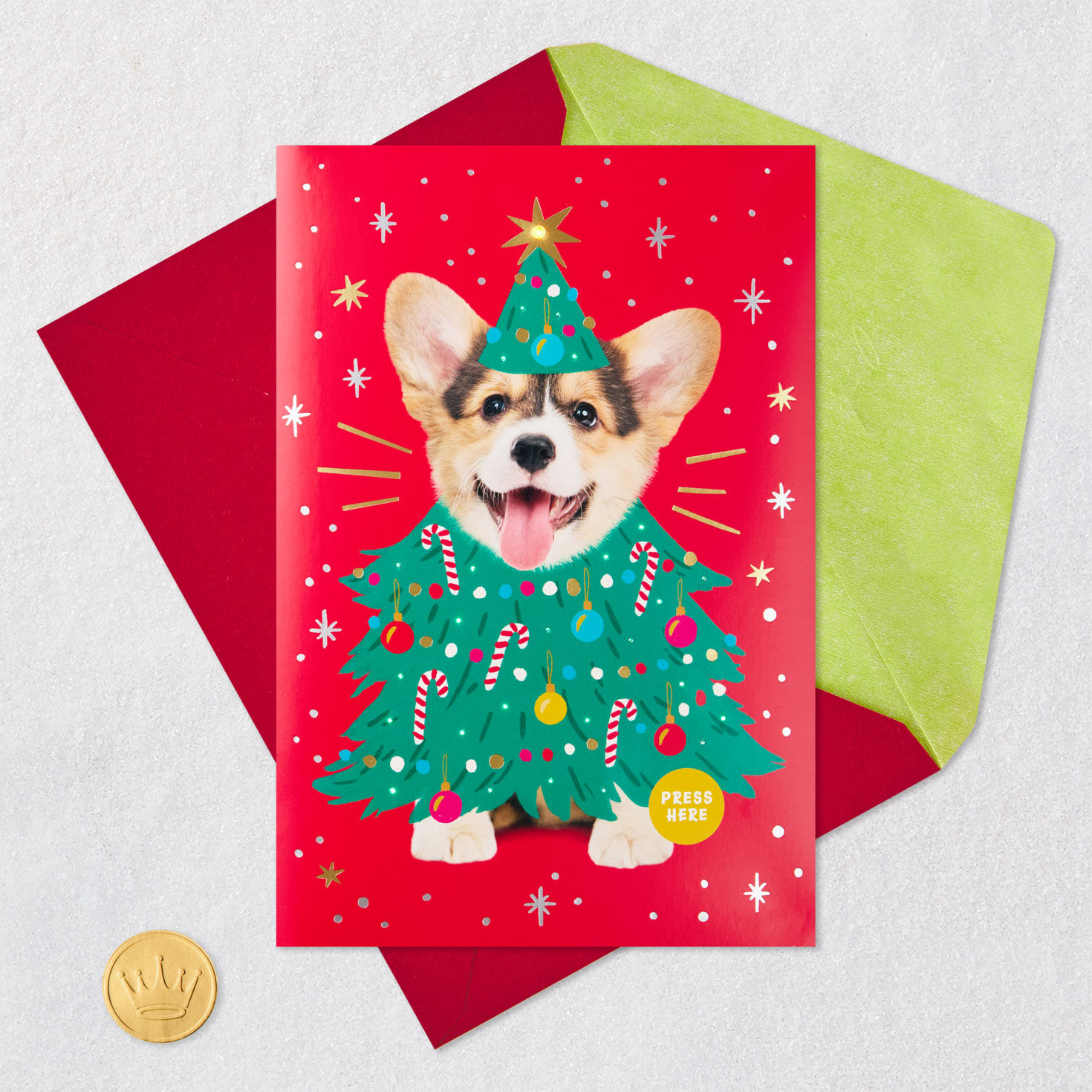 Corgi Christmas Tree Funny Christmas Card Card Front with Envelope and Gold Seal image number 5