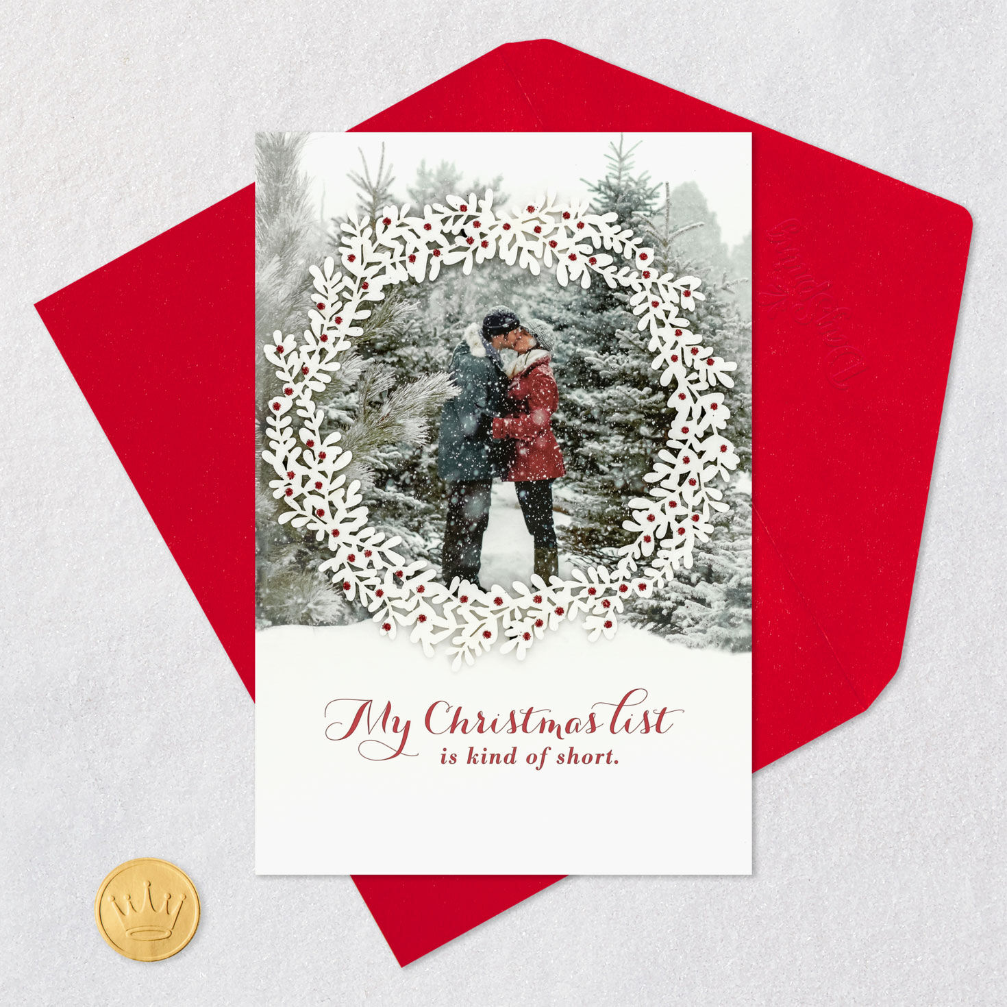 Wreath Romantic Love Religious Christmas Card Card Front with Envelope and Gold Seal image number 6