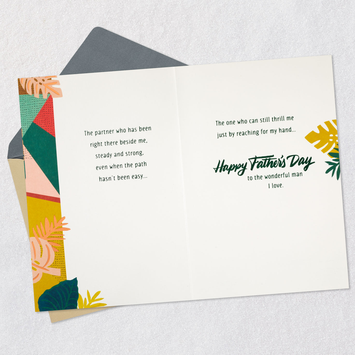 Tropical Leaves Romantic Father's Day Card Open card with envelope image number 4