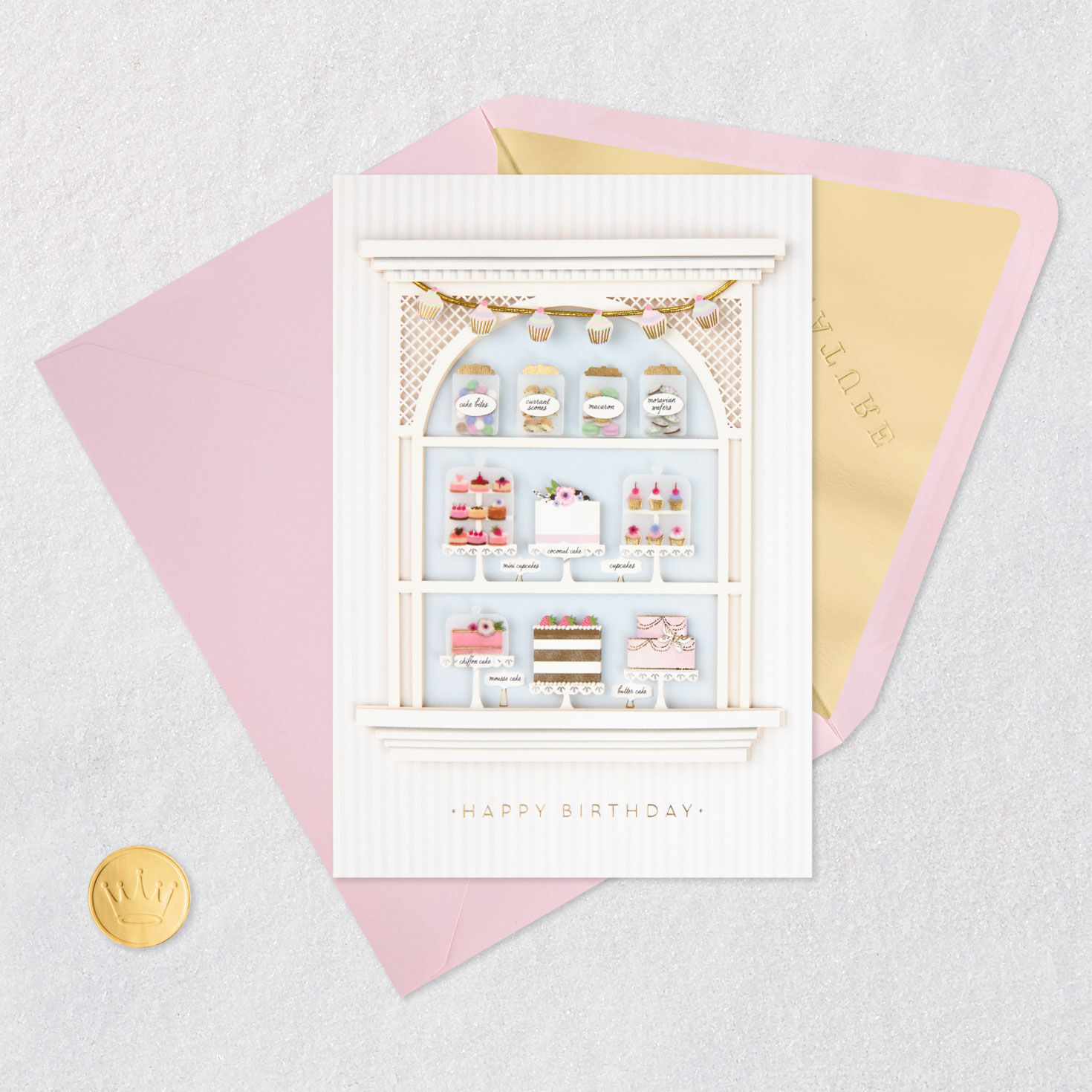 Sweet Treats in Bakery Window Birthday Card Card Front with Envelope and Gold Seal image number 5