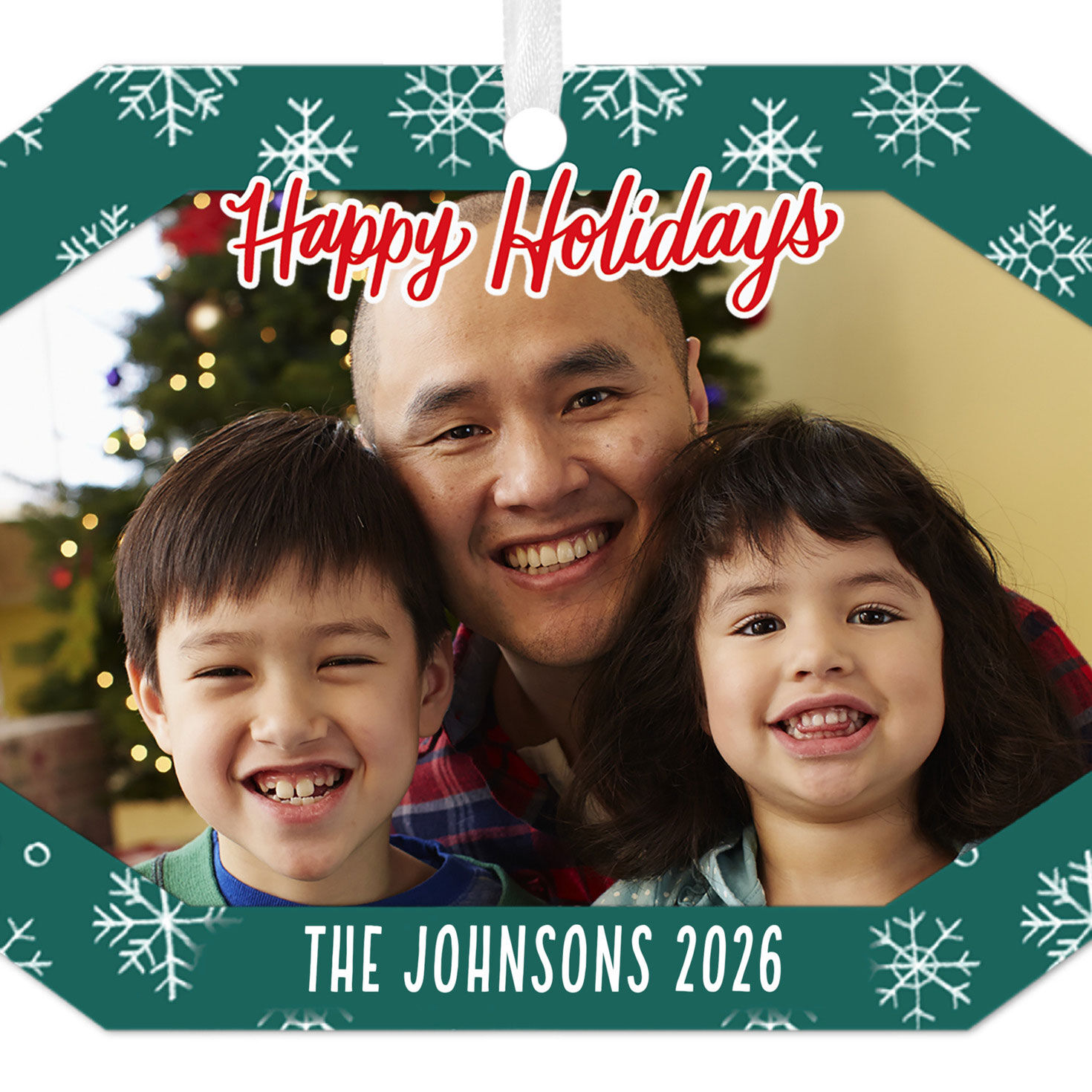 Green Snowflake Personalized Christmas Ornament upclose view image number 5