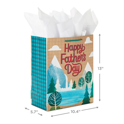 13" Mountain Scene Large Father's Day Gift Bag With Tissue, 