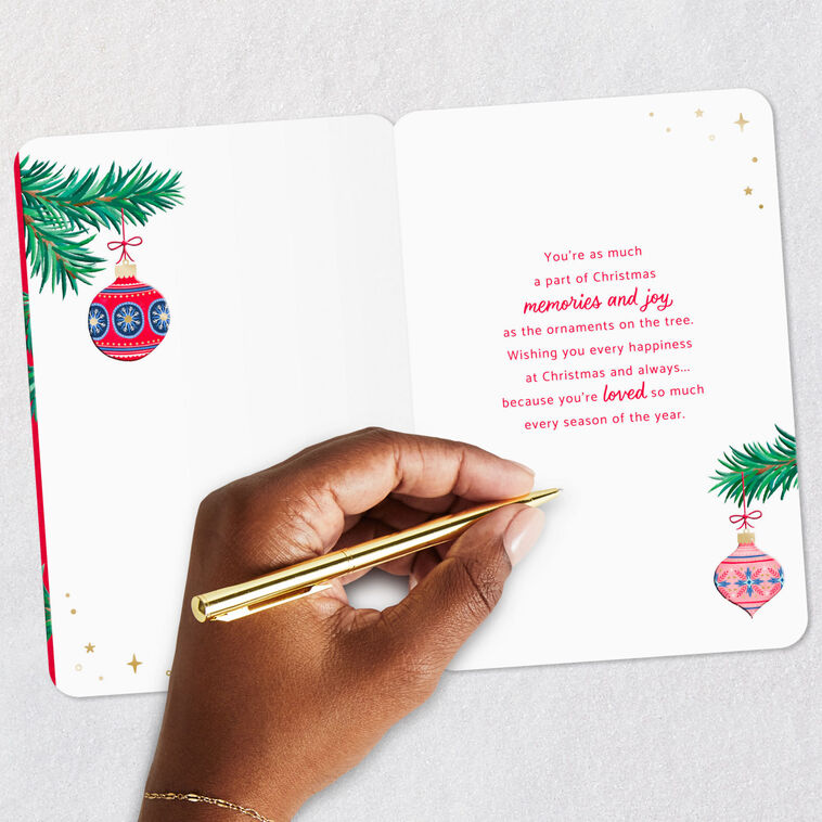Stylish Ornaments Christmas Card for Granddaughter signing card image number 6
