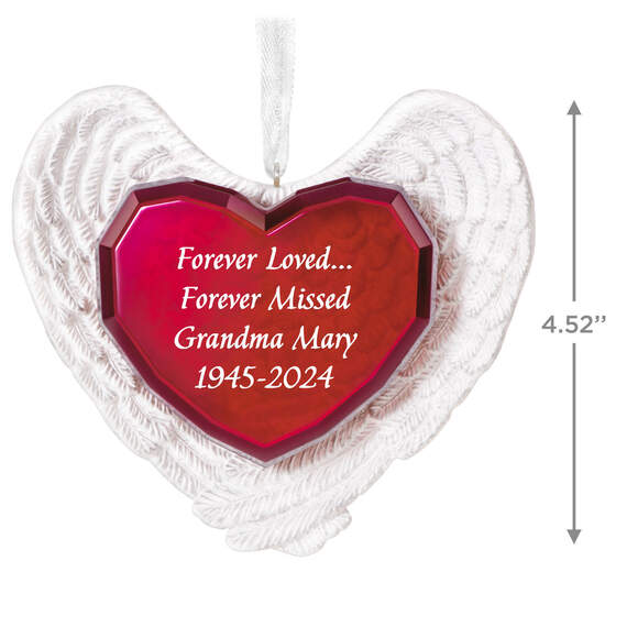Forever Loved Memorial Heart and Angel Wings Text Personalized Ornament, , large image number 3