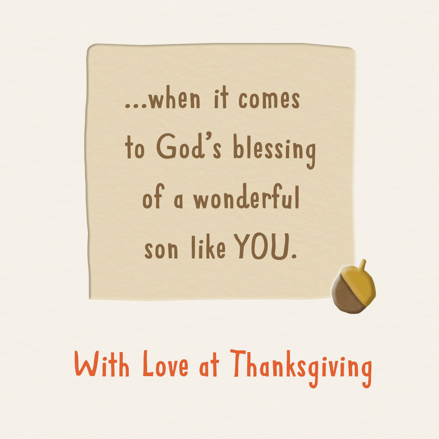 Tan Leaves and Acorns Thanksgiving Card for Son Sentiment image number 2