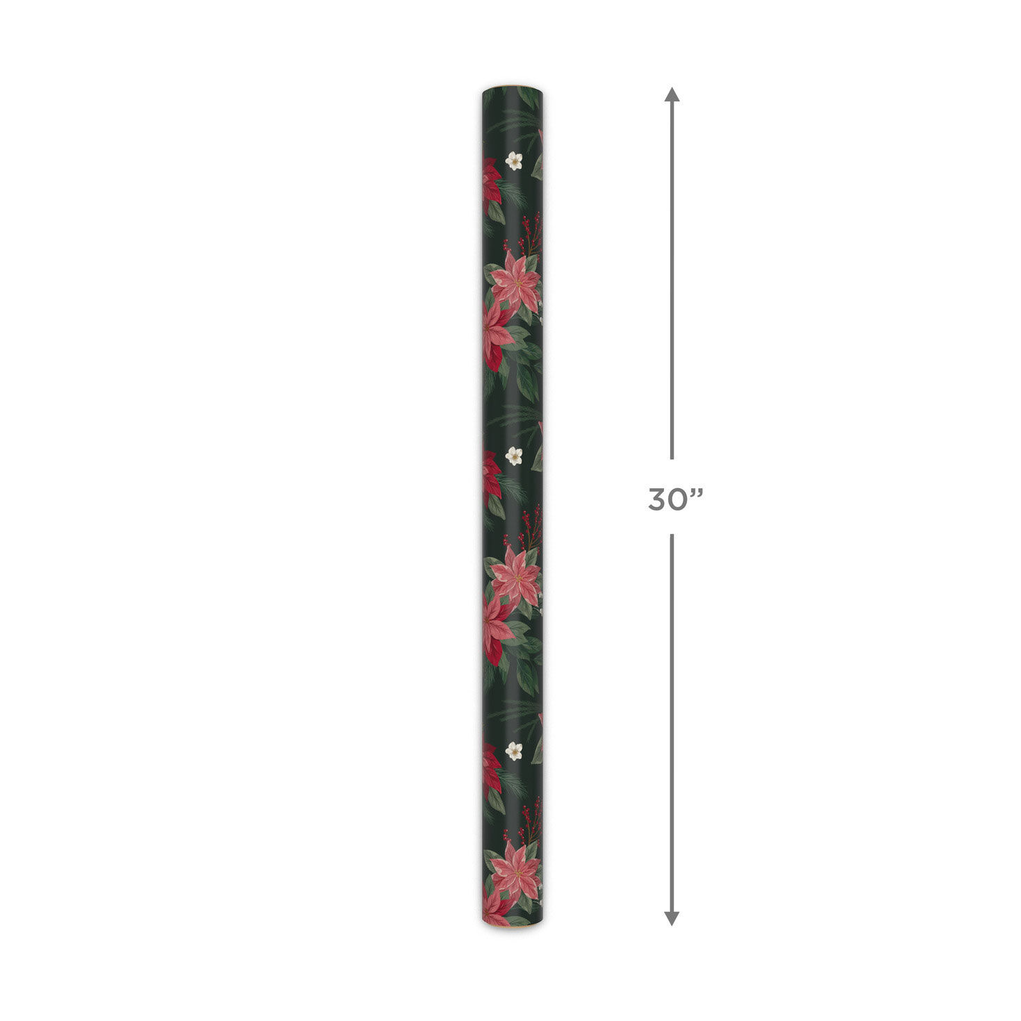 Poinsettias on Black Christmas Wrapping Paper Roll Measurement image number 5