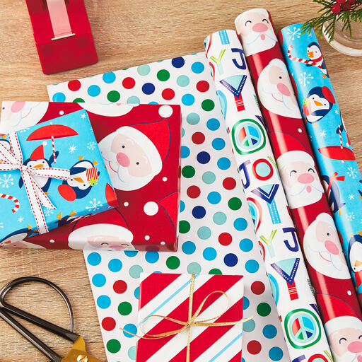 Bright Joy 3-Pack Kids Reversible Christmas Wrapping Paper Assortment, 120 sq. ft., 