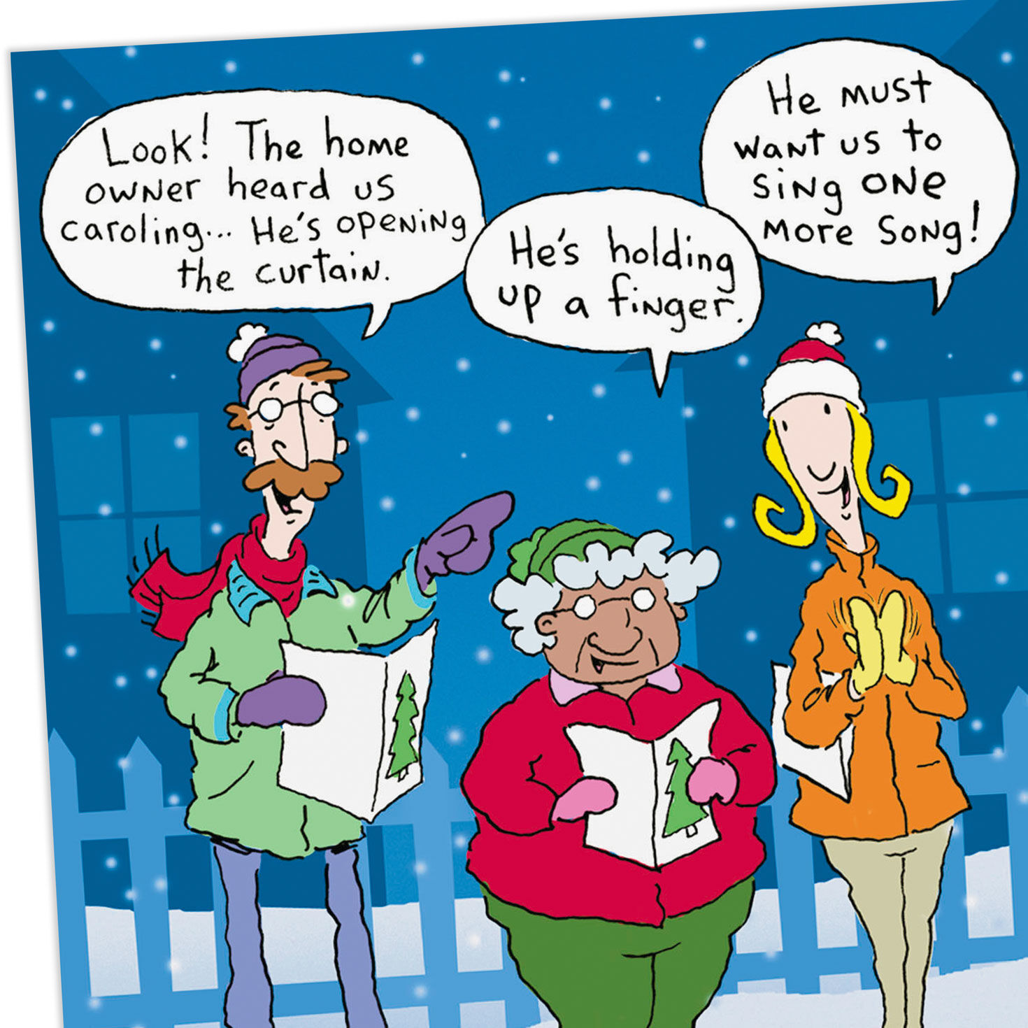 Flipping Christmas Spirit Carolers Funny Christmas Card Card Front Detail image number 4