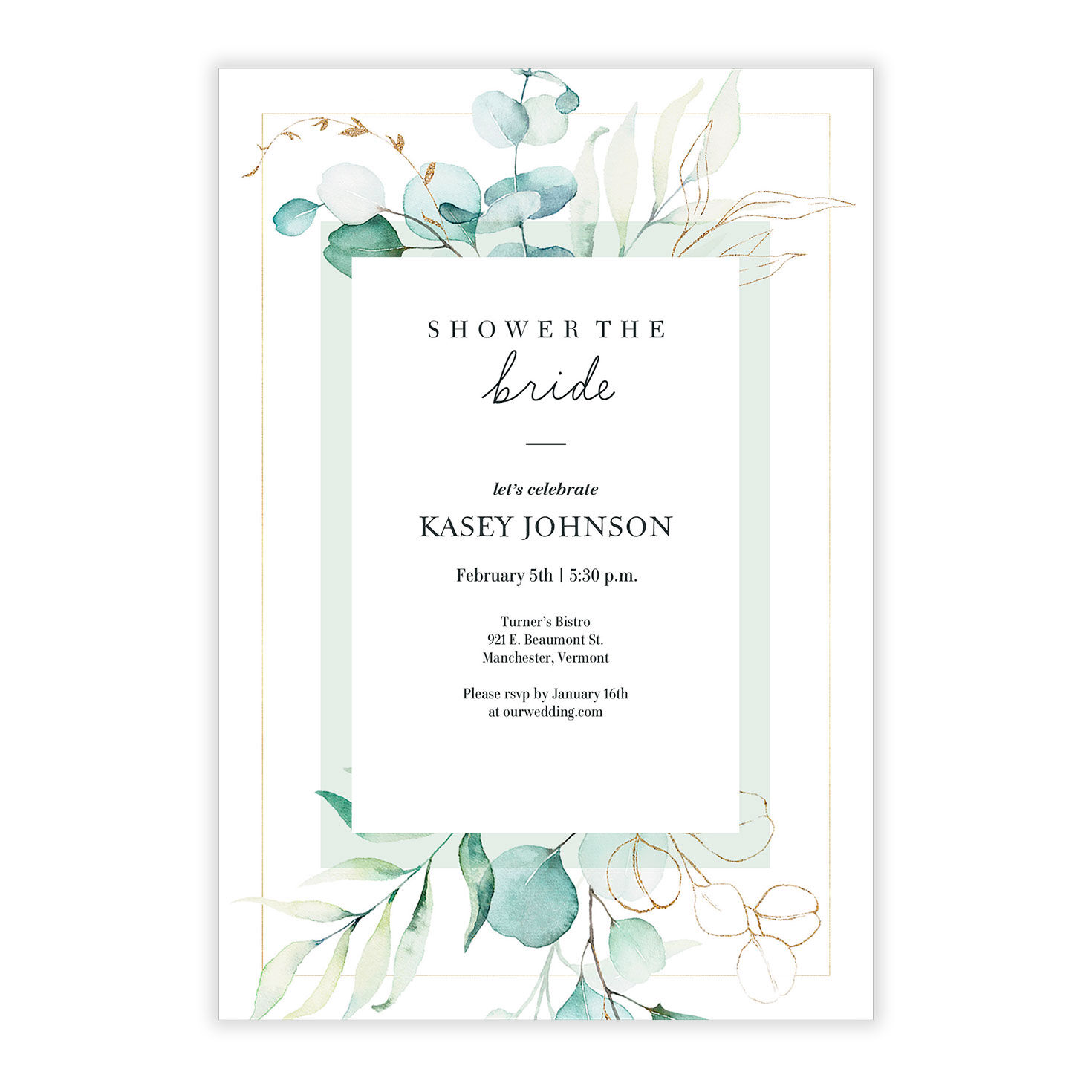Watercolor Eucalyptus Bridal Shower Invitation, , large image number 5