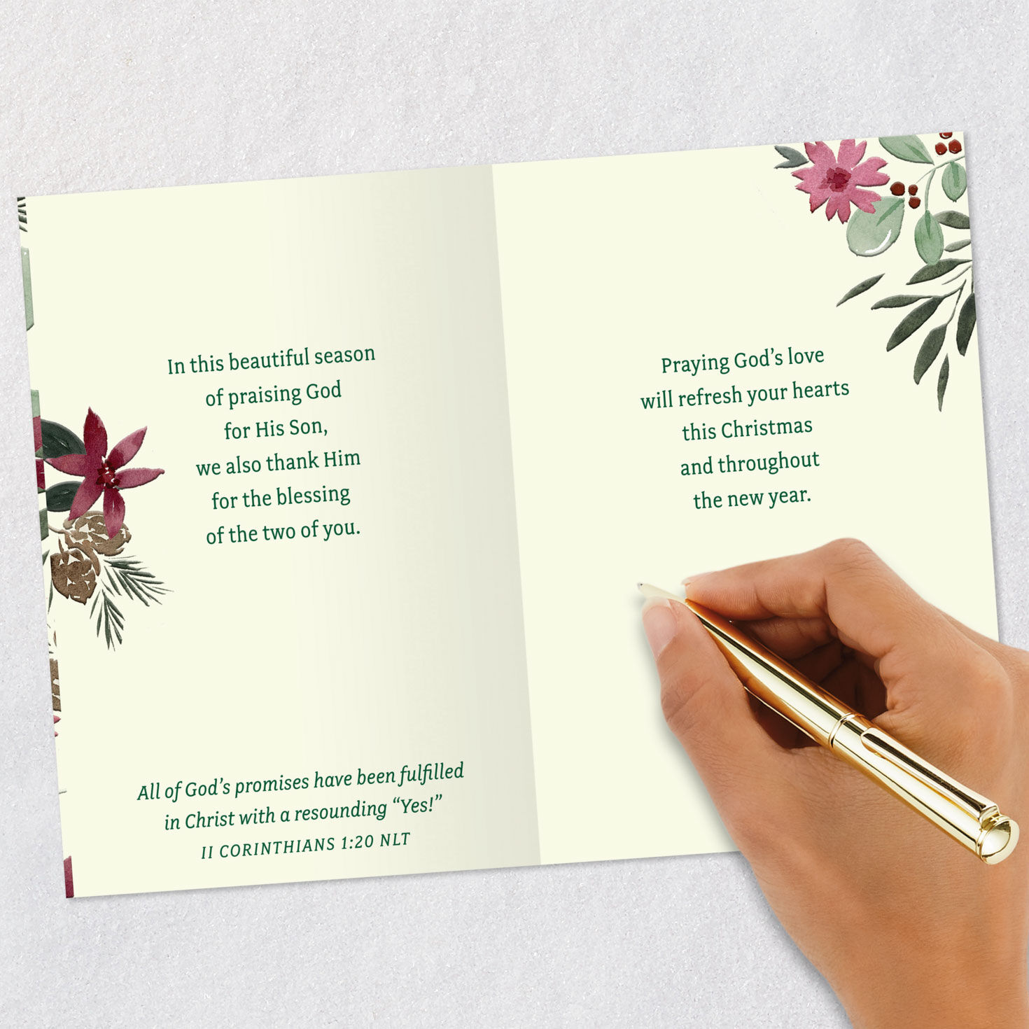 Poinsettia Floral Couple Religious Christmas Card Signing Card image number 8