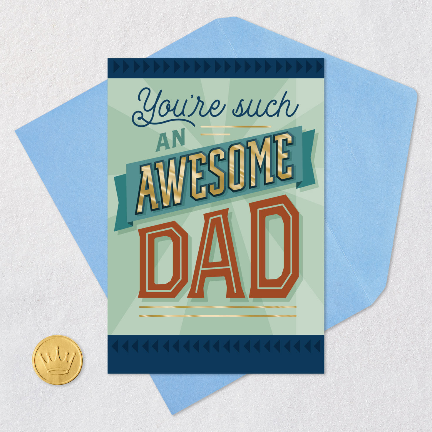 Blue and Green Geometric Father's Day Card Card Front with Envelope and Gold Seal image number 5
