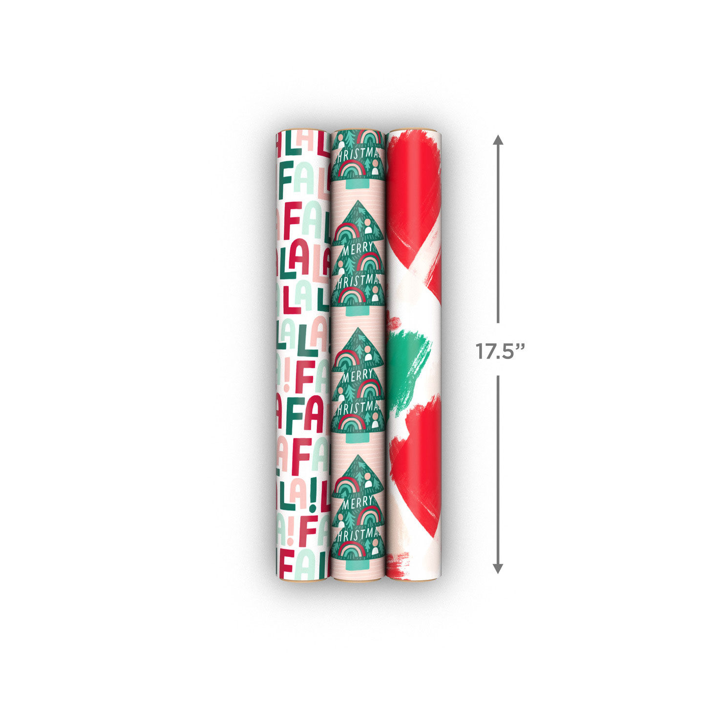 Rainbow Trees Pink 3-Pack Mini Xmas Gift Wrap Rolls Measurement image number 8