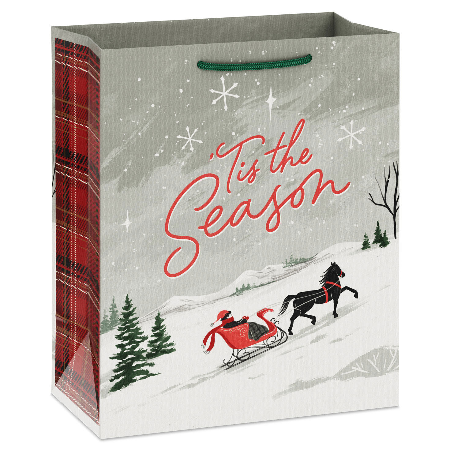 9.6" Vintage Sleigh Medium Christmas Gift Bag