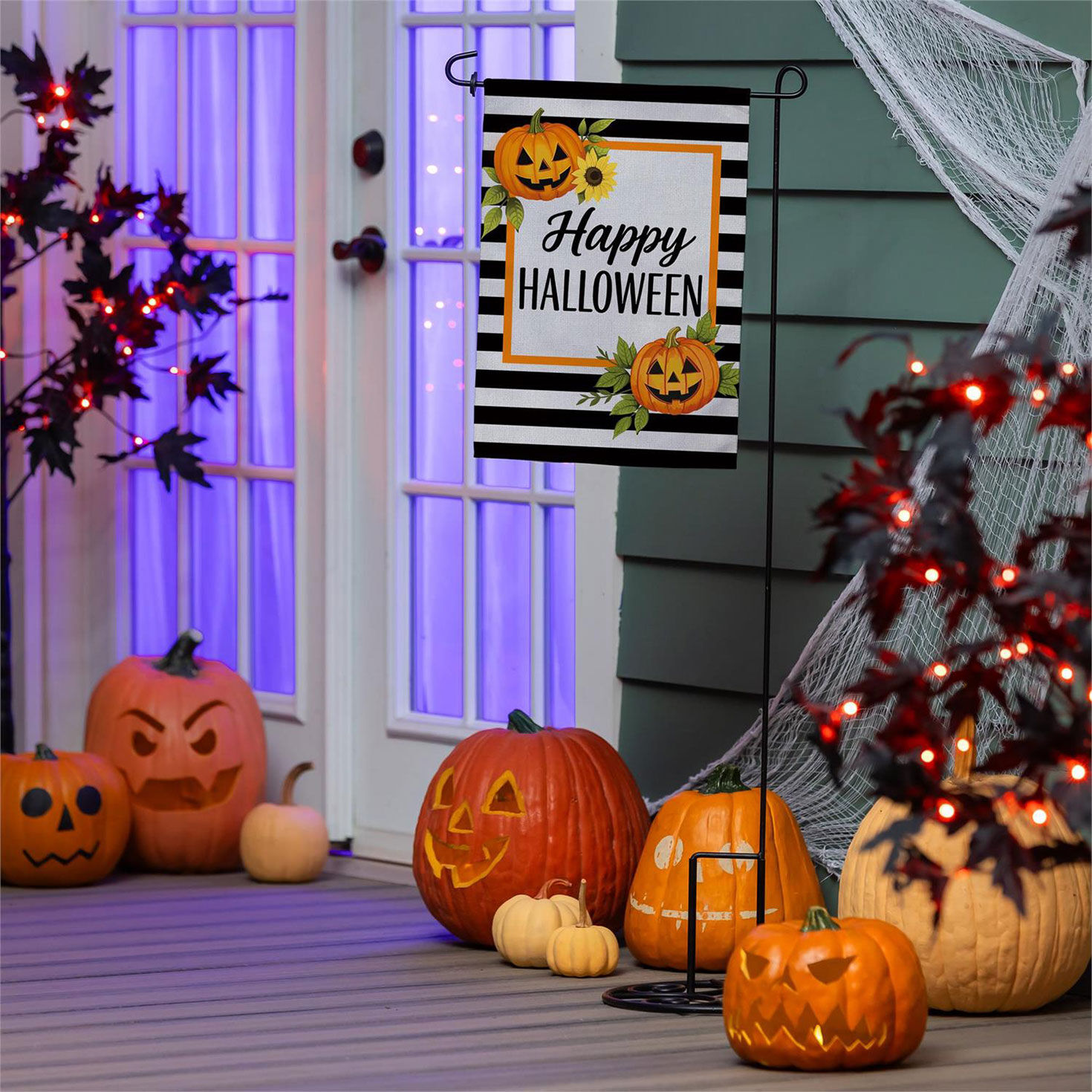 Evergreen Happy Halloween Jack-o'-Lanterns Garden Flag