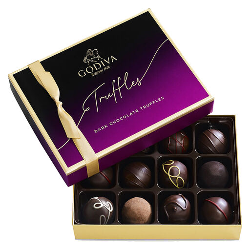 Godiva Assorted Signature Dark Chocolate Truffles Gift Box, 12 Pieces, 
