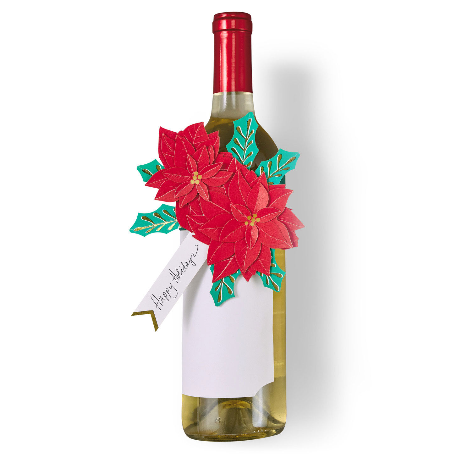 Poinsettia with Band and Tag Holiday Wrap Accessory in use on bottle image number 3