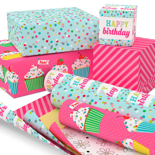 Sweet Birthday 3-Pack Reversible Wrapping Paper, 75 sq. ft. total, 