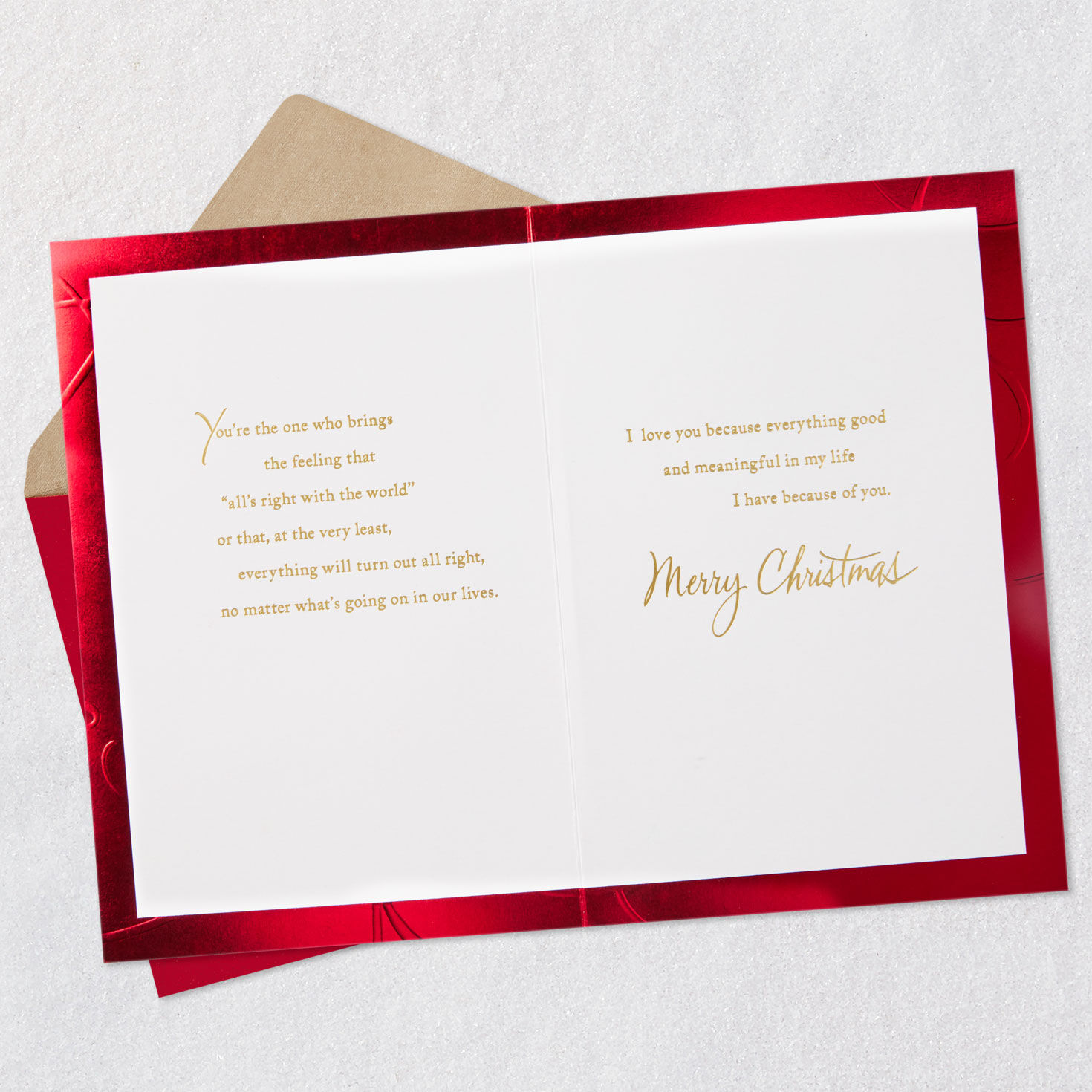 Gold and Red Poinsettias Romantic Christmas Card Open card with envelope image number 4