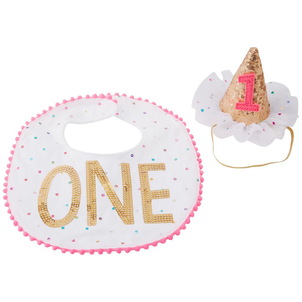 Baby Girl 1st Birthday Bib And Party Hat Set Baby Essentials