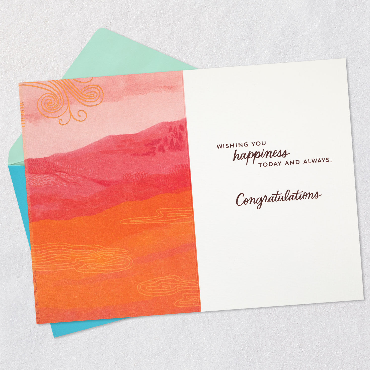Pink and Orange Ombre Landscape Graduation Card Open card with envelope image number 3