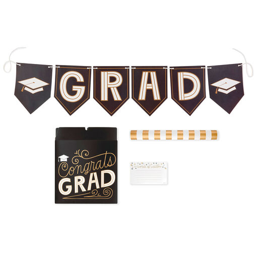 Graduation Party Kit With Banner, Card Box, Advice Cards and Table Runner, 