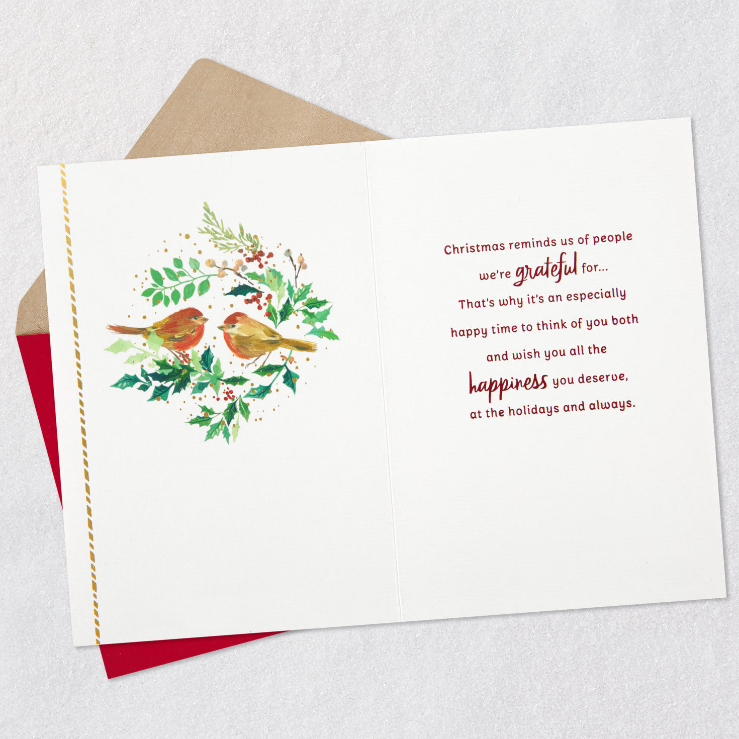 Birds on Branch Christmas Card for Brother and Partner Open card with envelope image number 3