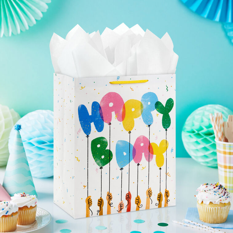 Hands Holding Balloons Large Birthday Gift Bag In use image number 2