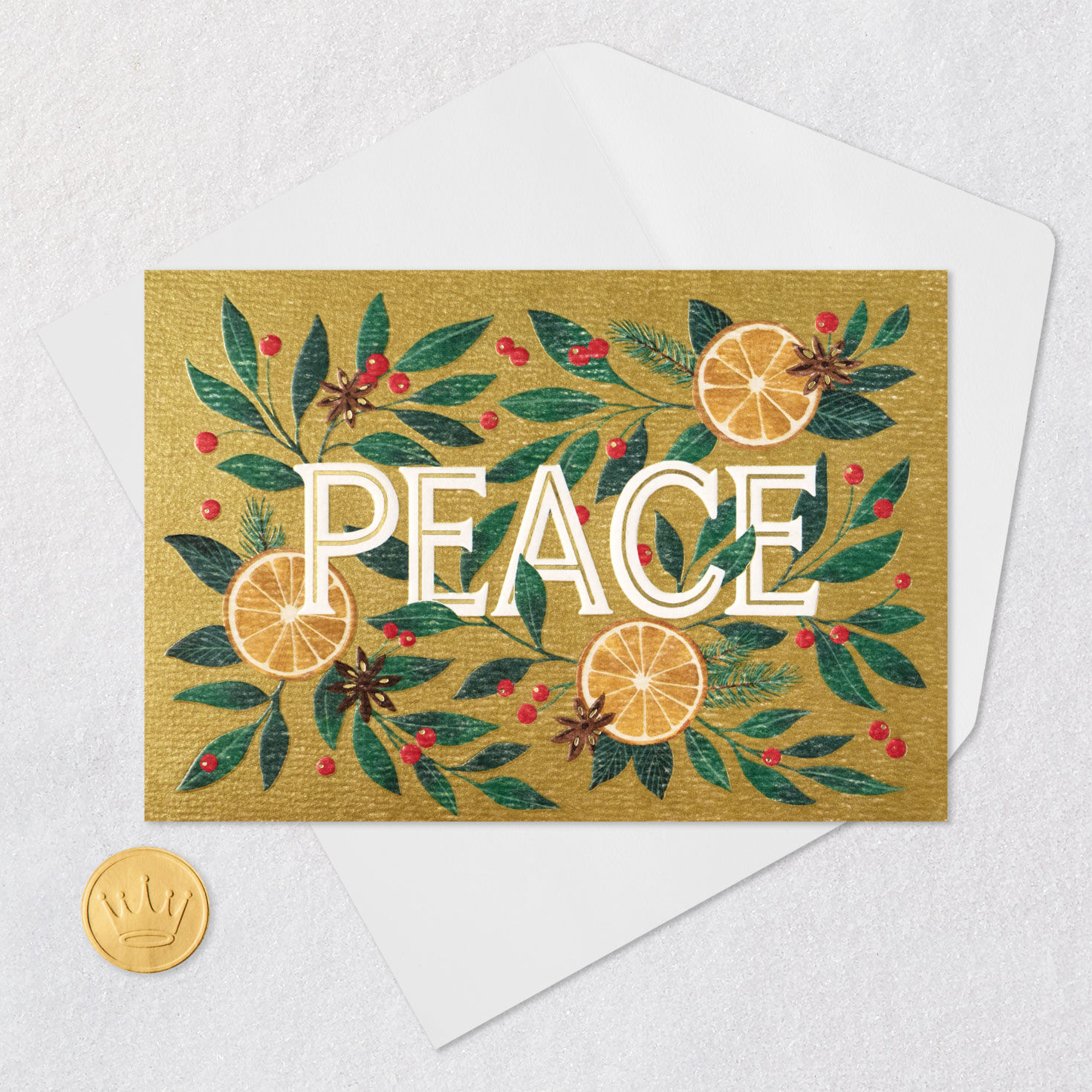Oranges, Star Anise and Holly Christmas Card Card Front with Envelope and Gold Seal image number 6