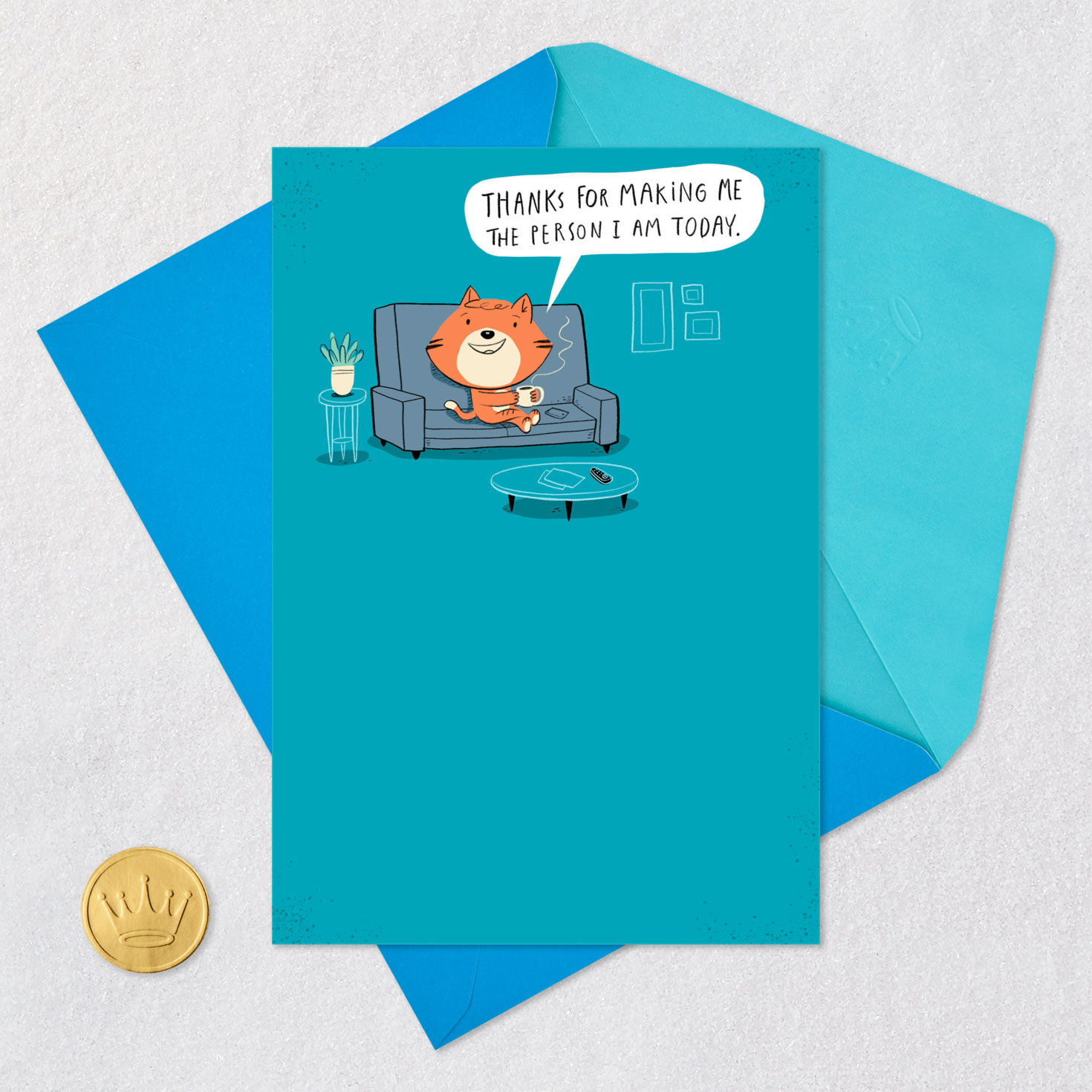 Cat on Couch Father's Day Card Card Front with Envelope and Gold Seal image number 5