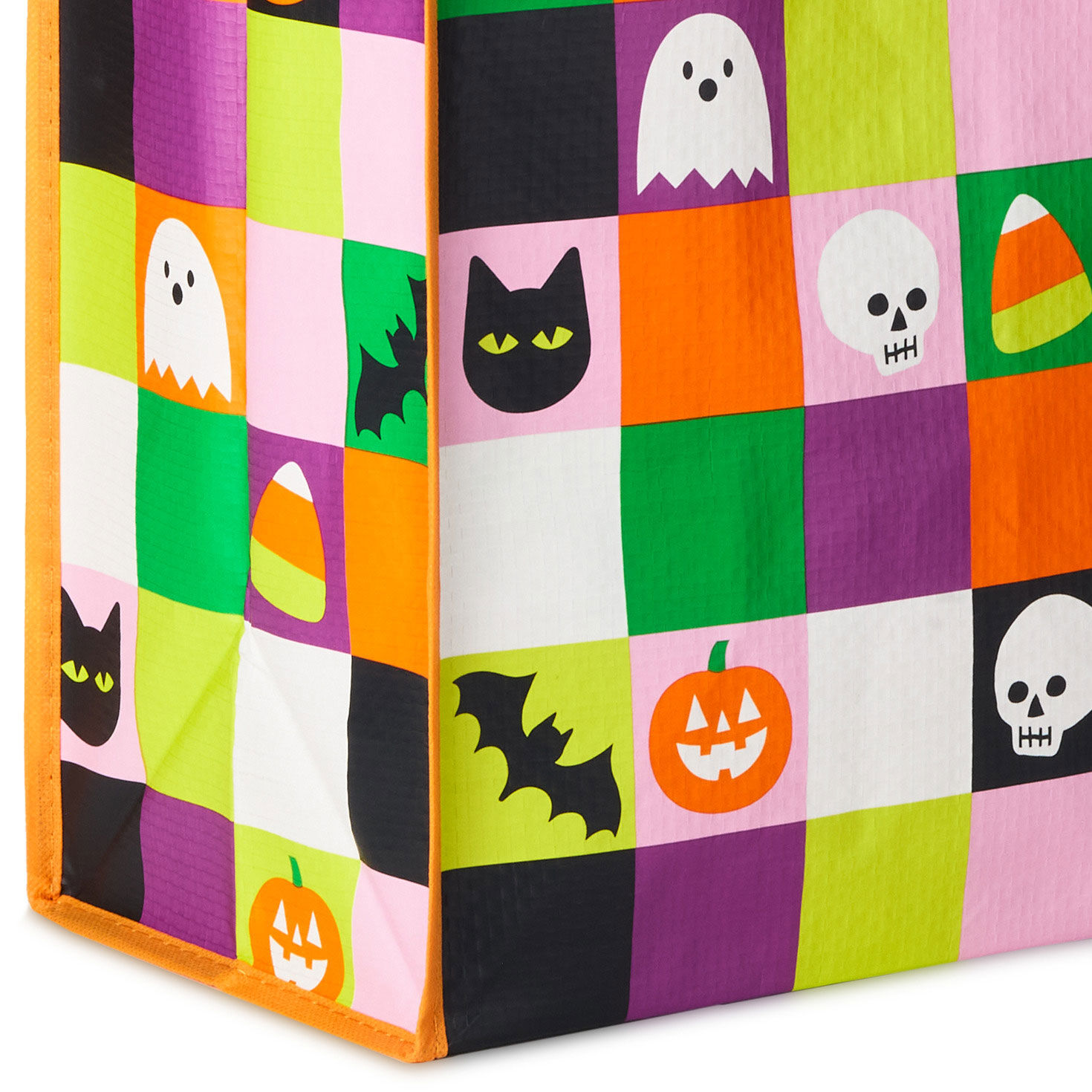 Orange, Green, Purple and Black Halloween Tote Bag Base/Side Detail image number 6