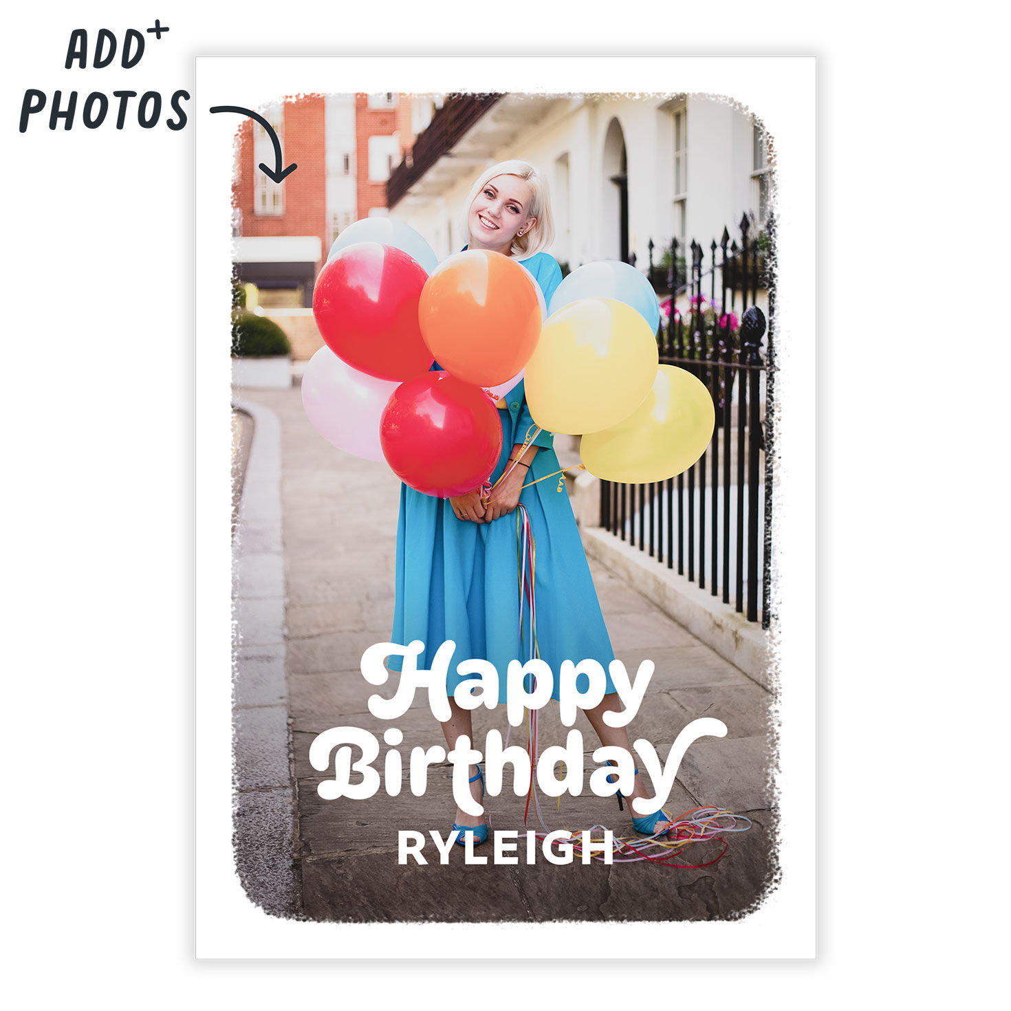Personalized White Outline Vertical Birthday Photo Card  image number 2