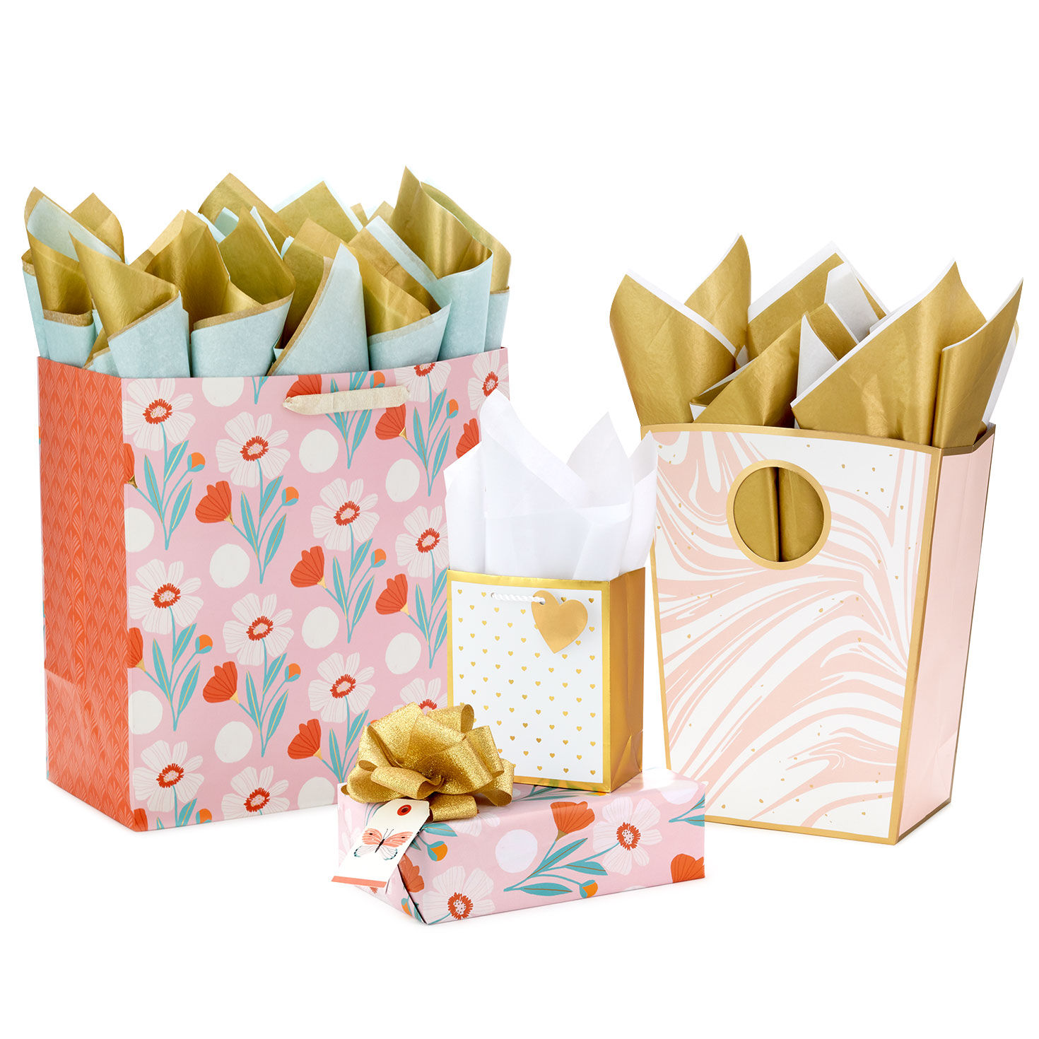 Gift Bags Medium Size with Handles Glitter Colorful Paper Bags with Tissue Paper for Shopping Mother's Day- 4 Pack-7 X 4 X 9 Wedding Parties Baby Shower 