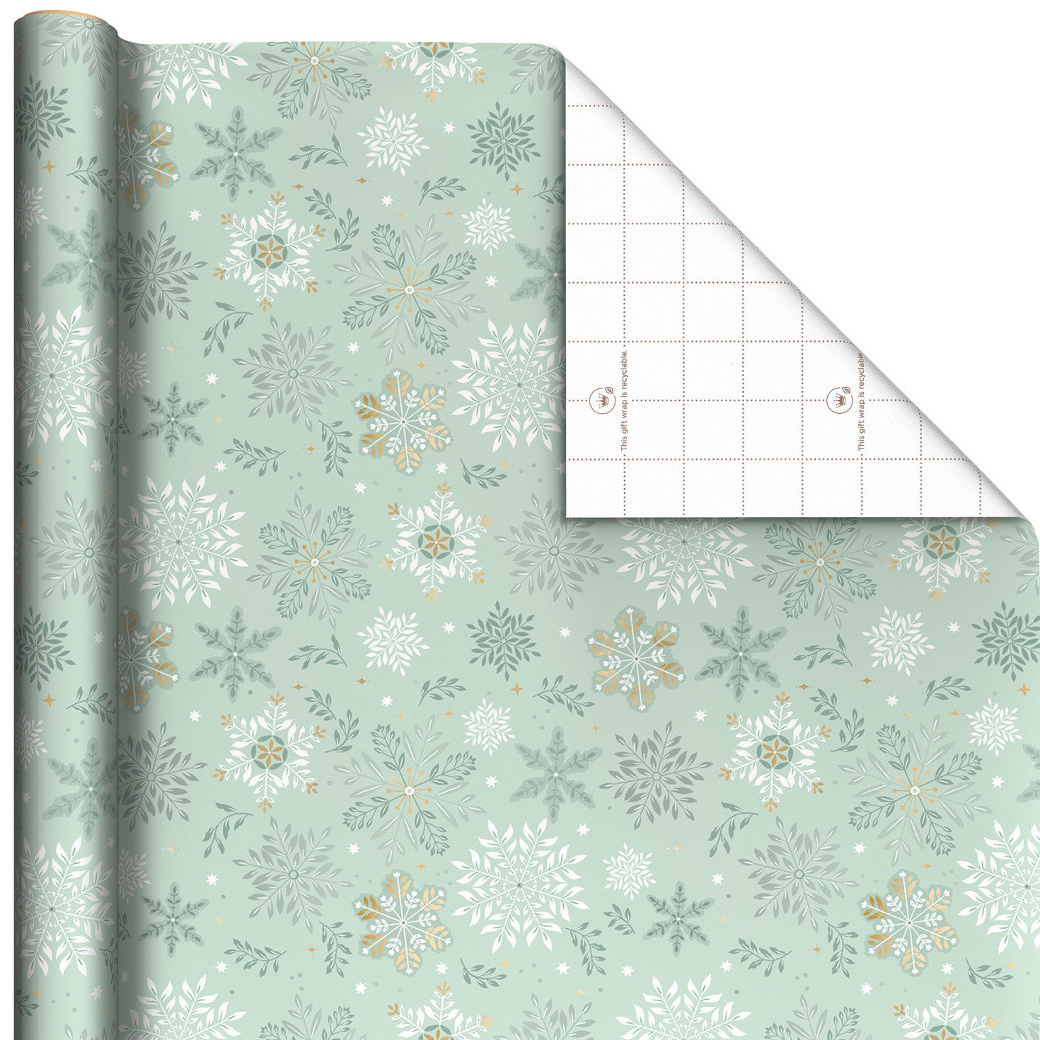 Snowflakes on Sage Wrapping Paper Roll, 22.5 sq. ft.