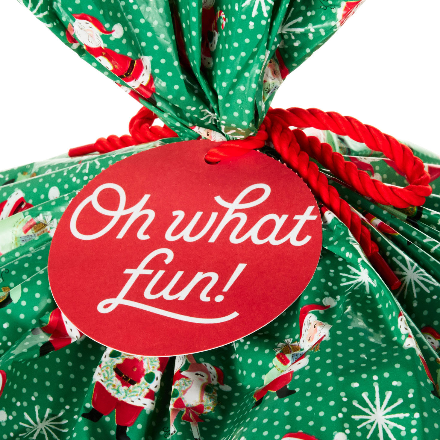 Retro Santa on Green Giant Plastic Holiday Gift Bag upclose view image number 5