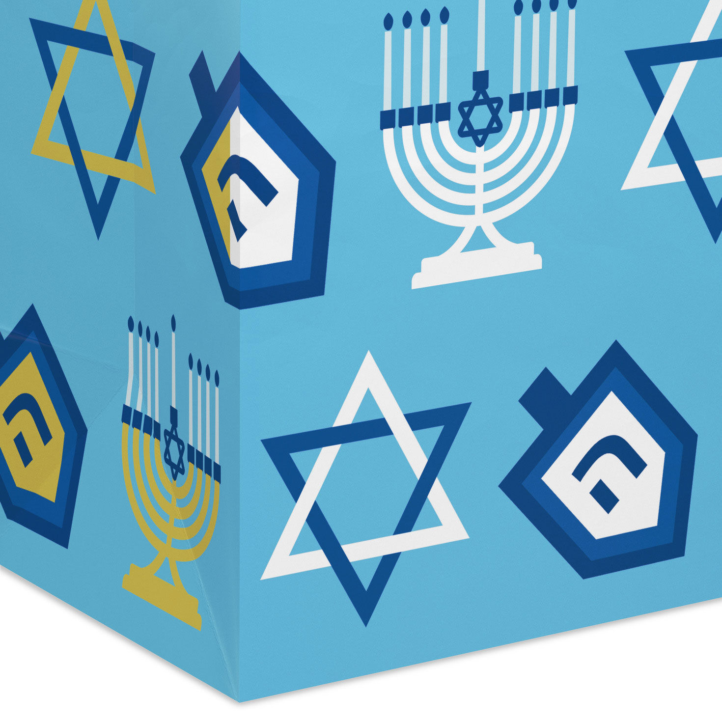 Dreidels and Menorahs on Blue XL Hanukkah Gift Bag Base/Side Detail image number 5