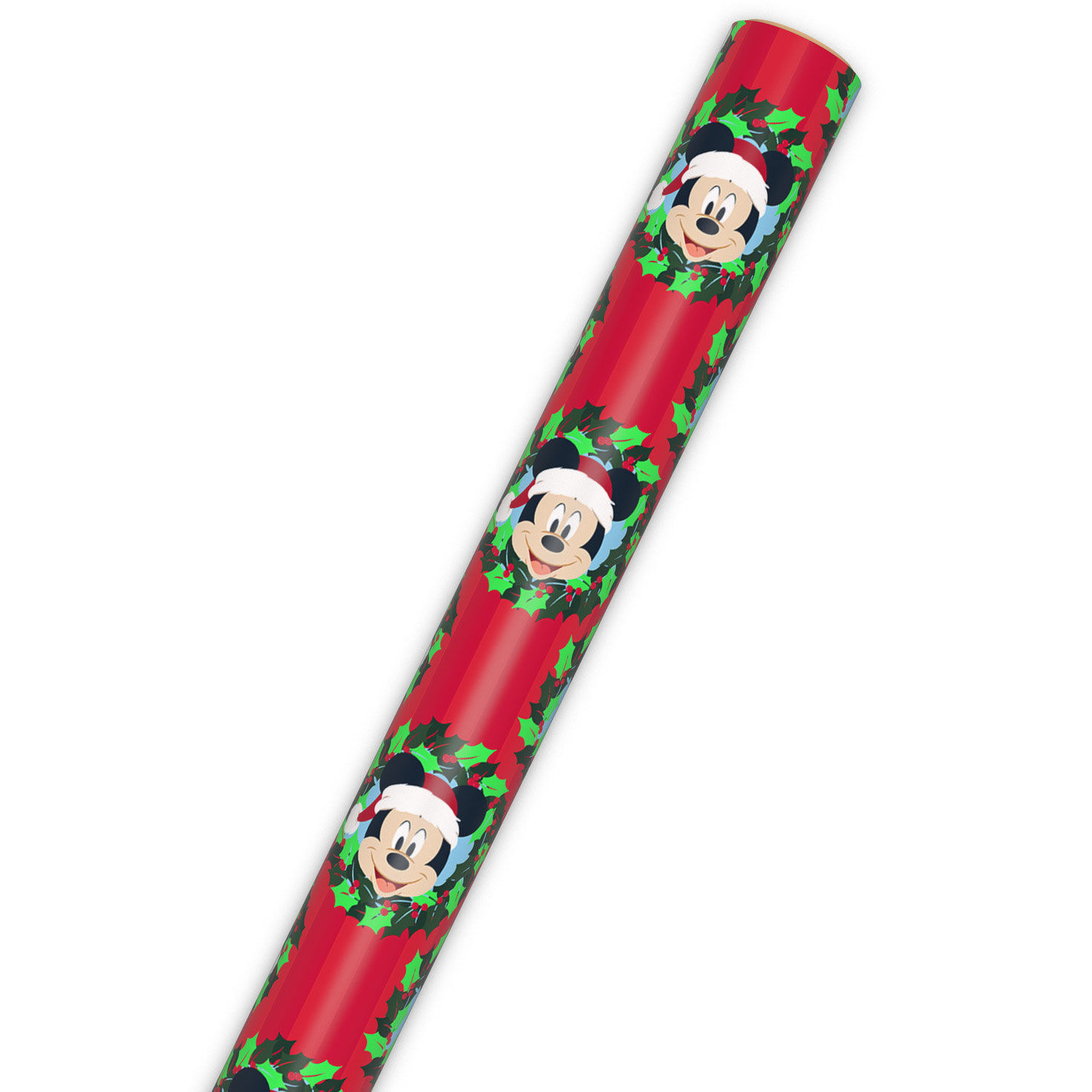 Mickey Mouse in Wreath on Red Holiday Gift Wrap Roll Wrap Tube image number 6