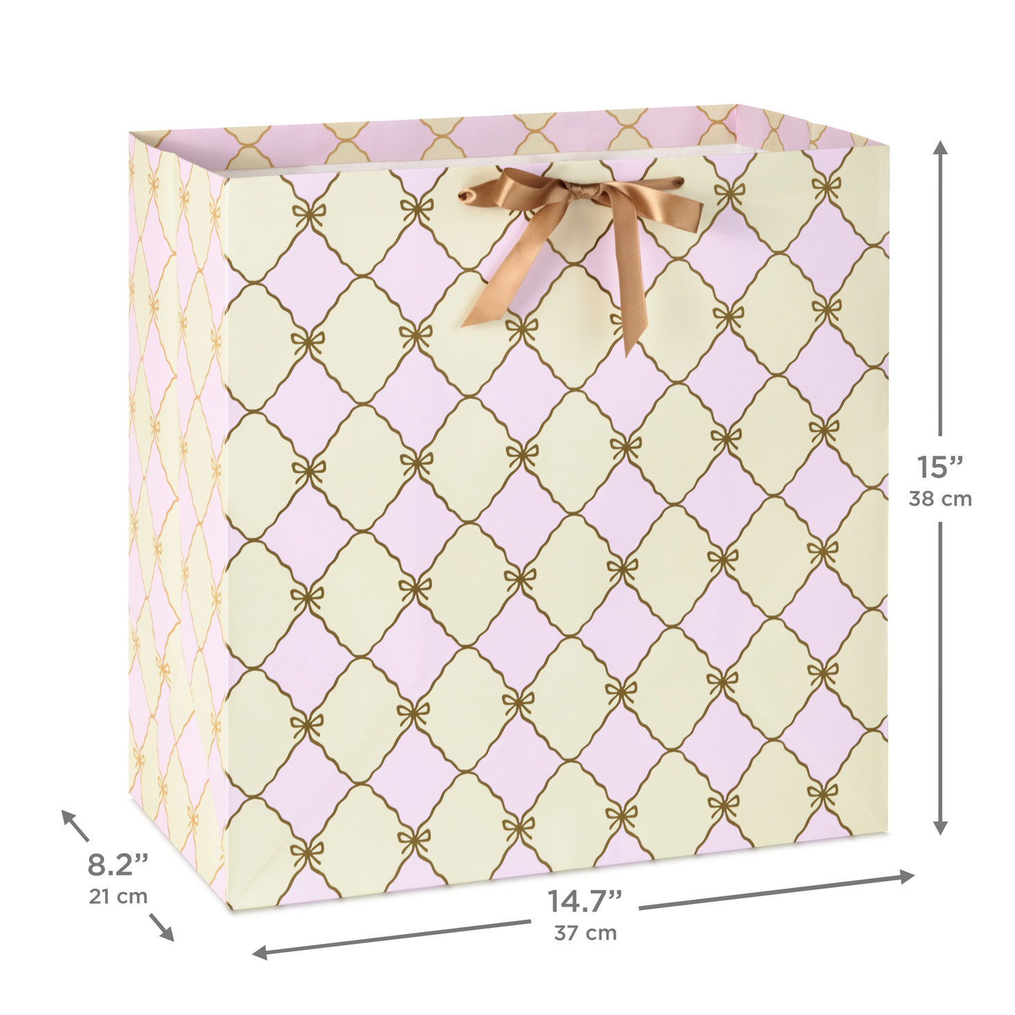 Pink and Cream With Gold Bows Extra-Deep Gift Bag measurement image number 3