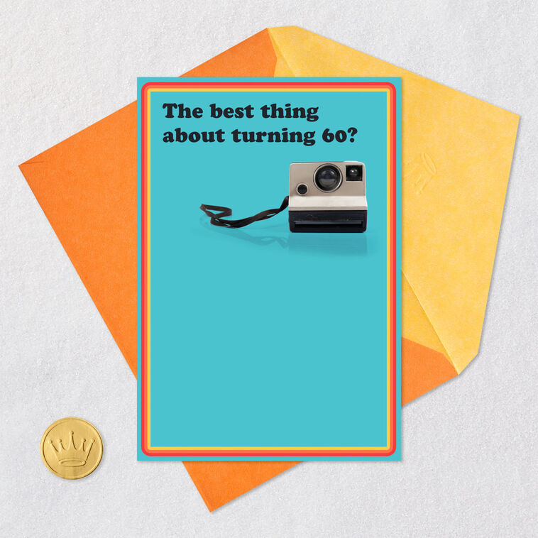 Retro Camera Funny 60th Birthday Card Card Front with Envelope and Gold Seal image number 5