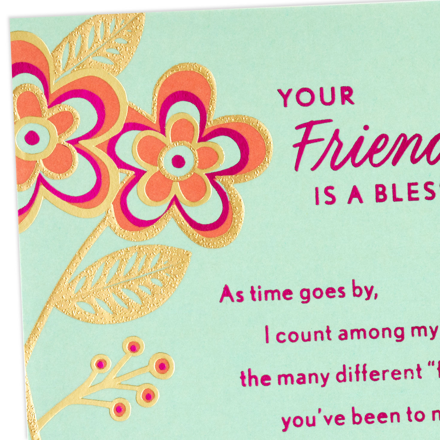 Retro Flowers on Mint Birthday Card for Friend Card Front Detail image number 4