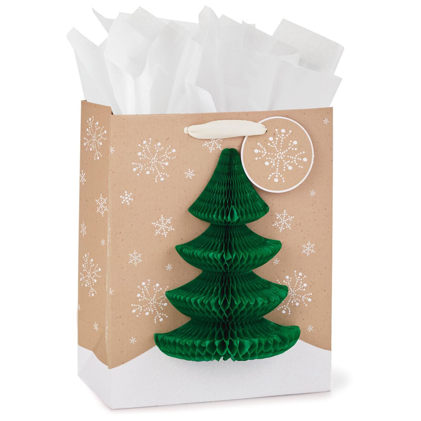 Honeycomb Tree On Kraft Medium Christmas Gift Bag With Tissue