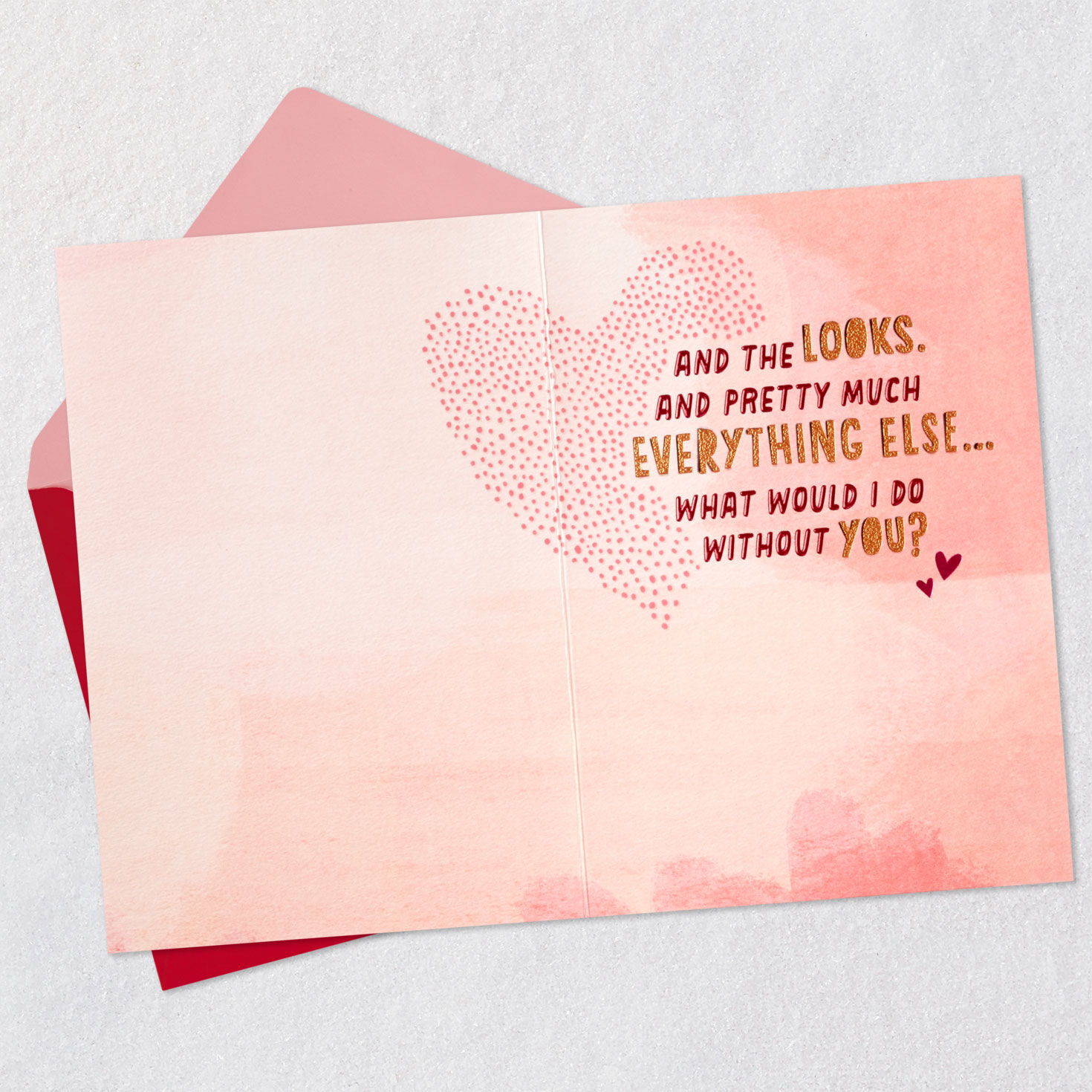 Two Hearts on Pink Valentine's Day Card for Wife Open card with envelope image number 3